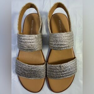 Easy Spirit Woven Silver Metallic Lana Flat Sandals - Boho Comfort - Size 6.5